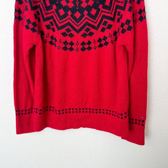[Tommy Hilfiger] Red Black Fair Isle Nordic Print Chunky Turtleneck Sweater XL - Picture 6 of 12